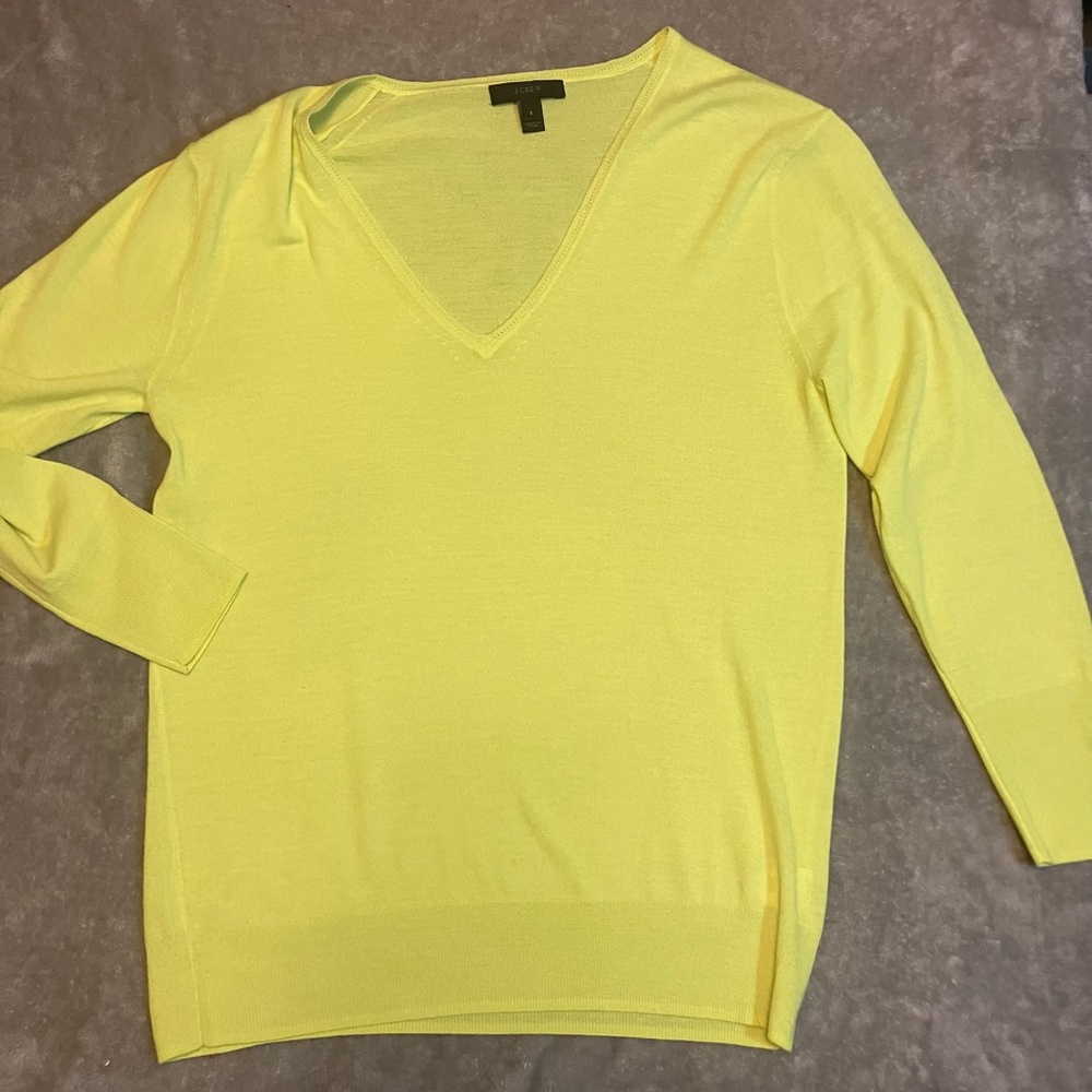 J. CREW Tippi SWEATER Neon BRIGHT YELLOW MERINO WOOL 3/4 SLEEVE S Quiet Luxury